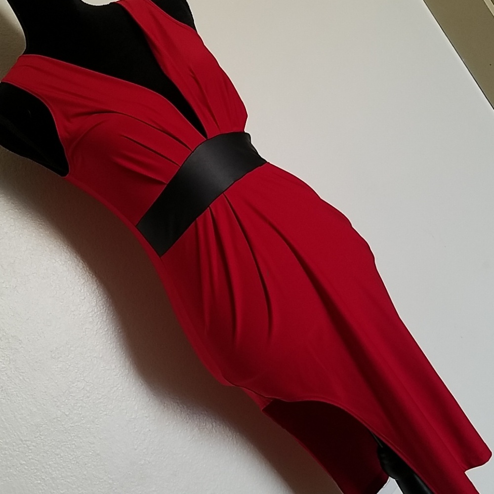 🔥3 for $30🔥 Lowcut High slit Red and Black Dress